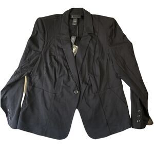 Lane Bryant Women Blazer 16 Black Nylon Rayon Ponte Business Button Long Sleeve